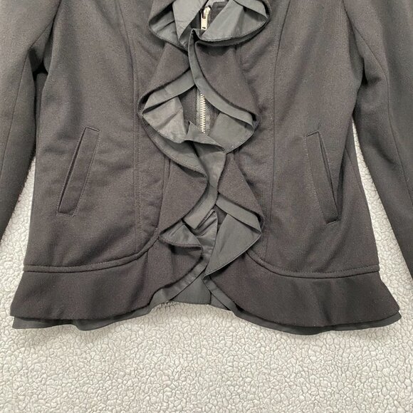 Papillon Jacket Women's Size Medium Black Full Zip Front Ruffles Long Sleeve - Picture 3 of 10
